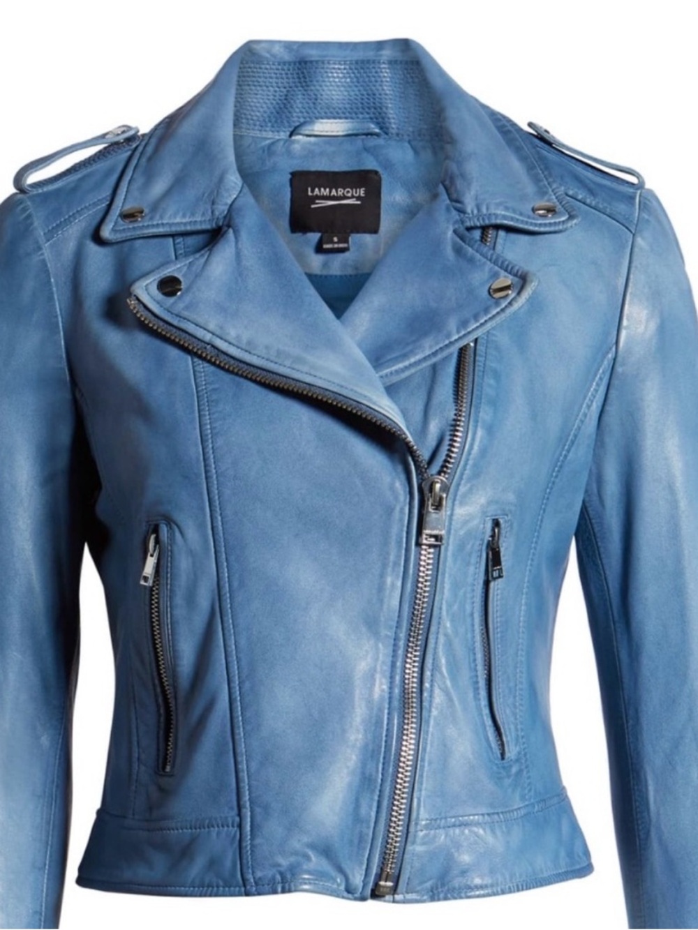LAMARQUE Donna Blue Leather Moto Jacket XS